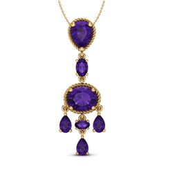 8 CTW Amethyst Necklace Designer Vintage 10K Yellow Gold - REF-34A4X - 20394