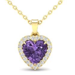 1 CTW Amethyst & Micro VS/SI Diamond Heart Necklace Heart Halo 14K Yellow Gold - REF-28Y4K - 21334