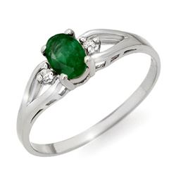 0.56 CTW Emerald & Diamond Ring 18K White Gold - REF-18X9T - 12445