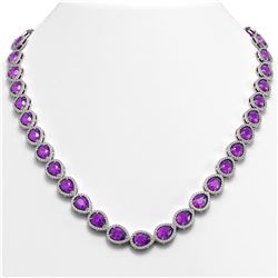 35.13 CTW Amethyst & Diamond Halo Necklace 10K White Gold - REF-586A9X - 41081