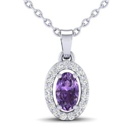 0.36 CTW Amethyst & Micro Pave VS/SI Diamond Necklace Halo 18K White Gold - REF-25N3Y - 21311