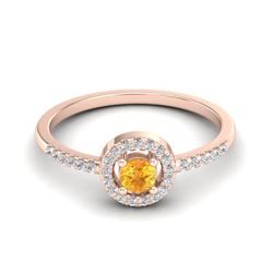 0.50 CTW Citrine & Micro Pave VS/SI Diamond Ring Solitaire Halo 14K Rose Gold - REF-31A8X - 20695