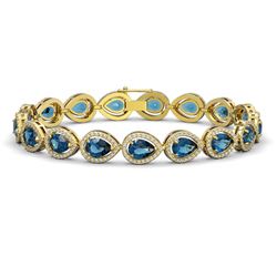 16.59 CTW London Topaz & Diamond Halo Bracelet 10K Yellow Gold - REF-281H6A - 41128