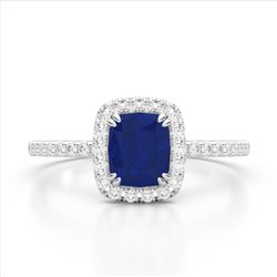 1.25 CTW Sapphire & Micro Pave VS/SI Diamond Halo Ring 10K White Gold - REF-34A2X - 22910