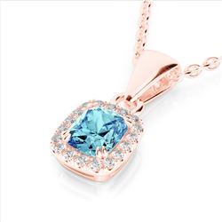 1.25 CTW Sky Blue Topaz & Micro VS/SI Diamond Halo Necklace 10K Rose Gold - REF-27N3Y - 22893