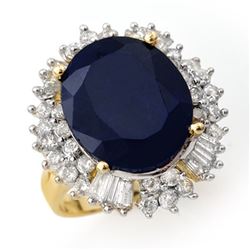 16.66 CTW Blue Sapphire & Diamond Ring 14K Yellow Gold - REF-190A4X - 12935