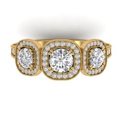 2.25 CTW Certified VS/SI Diamond 3 Stone Micro Halo Ring 14K Yellow Gold - REF-236W2F - 30440