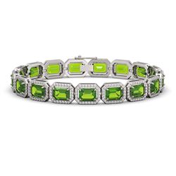 25.41 CTW Peridot & Diamond Halo Bracelet 10K White Gold - REF-365K8W - 41405