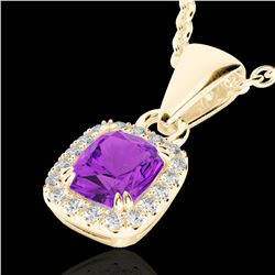 1.25 CTW Amethyst & Micro Pave VS/SI Diamond Halo Necklace 10K Yellow Gold - REF-28M8H - 22877