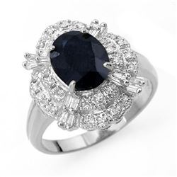 3.20 CTW Blue Sapphire & Diamond Ring 18K White Gold - REF-78X5T - 13140