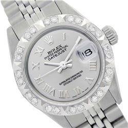 Rolex Ladies Stainless Steel, Roman Dial with Pyrimid Diam Bezel, Sapphire Crystal  - REF-422T6K