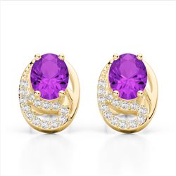 2.50 Amethyst & Micro Pave VS/SI Diamond Stud Earrings 10K Yellow Gold - REF-25T6M - 22324