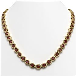 32.82 CTW Garnet & Diamond Halo Necklace 10K Yellow Gold - REF-501K3W - 40447