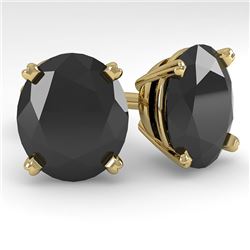 18.0 CTW Oval Black Diamond Stud Designer Earrings 18K Yellow Gold - REF-384T5M - 32338