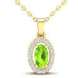 0.41 CTW Peridot & Micro Pave VS/SI Diamond Necklace Halo 18K Yellow Gold - REF-26M2H - 21324