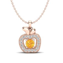 0.30 CTW Citrine & VS/SI Diamond Micro Pave Halo Necklace 14K Rose Gold - REF-27Y6K - 20376