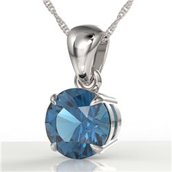 2 CTW London Blue Topaz Designer Inspired Solitaire Necklace 18K White Gold - REF-24M9H - 22029