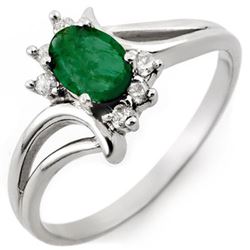 0.50 CTW Emerald & Diamond Ring 18K White Gold - REF-33M6H - 10527