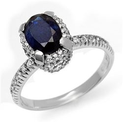 2.20 CTW Blue Sapphire & Diamond Ring 14K White Gold - REF-54M5H - 13474