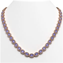 31.96 CTW Tanzanite & Diamond Halo Necklace 10K Rose Gold - REF-604T2M - 40410