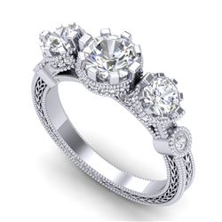 1.75 CTW VS/SI Diamond Solitaire Art Deco 3 Stone Ring 18K White Gold - REF-309M3H - 37070