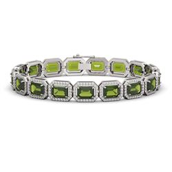 26.38 CTW Tourmaline & Diamond Halo Bracelet 10K White Gold - REF-411W3F - 41399