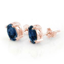 3.0 CTW Blue Sapphire Earrings 14K Rose Gold - REF-13H6A - 11315