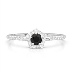 0.45 CTW Micro Black & VS/SI Diamonds Halo Solitaire Ring 18K White Gold - REF-30W2F - 22604