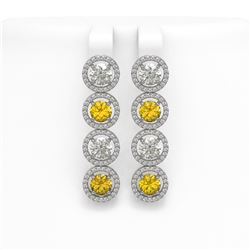 6.18 CTW Canary Yellow & White Diamond Designer Earrings 18K White Gold - REF-887M6H - 42692