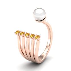 0.75 CTW Yellow Sapphire & White Pearl Designer Ring 14K Rose Gold - REF-27K3W - 20864