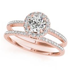 1.11 CTW Certified VS/SI Diamond 2Pc Wedding Set Solitaire Halo 14K Rose Gold - REF-191F5N - 30799