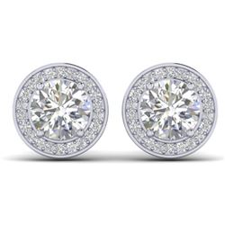 1.85 CTW I-SI Diamond Solitaire Art Deco Micro Stud Halo Earrings 14K White Gold - REF-327A3X - 3035