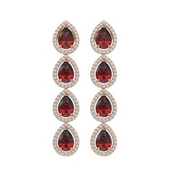 8.2 CTW Garnet & Diamond Halo Earrings 10K Rose Gold - REF-135F3N - 41184