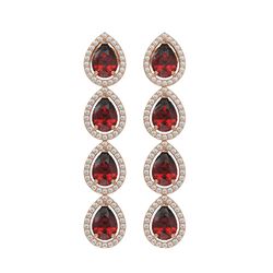 8.2 CTW Garnet & Diamond Halo Earrings 10K Rose Gold - REF-135F3N - 41184