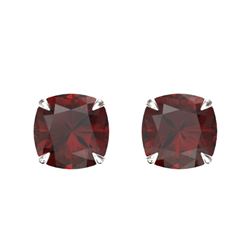 3 CTW Cushion Cut Garnet Designer Solitaire Stud Earrings 18K White Gold - REF-29T3M - 21743