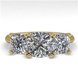 2.0 CTW Cushion Cut VS/SI Diamond 3 Stone Designer Ring 14K Yellow Gold - REF-395F8N - 38504