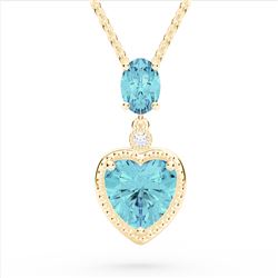 4 CTW Sky Blue Topaz & VS/SI Diamond Heart Necklace 10K Yellow Gold - REF-26H2A - 22528