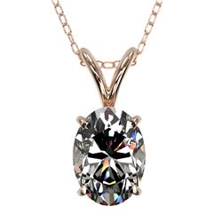 1 CTW Certified VS/SI Quality Oval Diamond Solitaire Necklace 10K Rose Gold - REF-267K8W - 33193