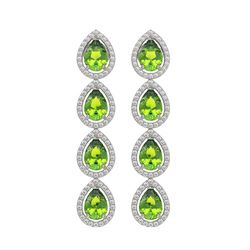 7.46 CTW Peridot & Diamond Halo Earrings 10K White Gold - REF-153F5N - 41165