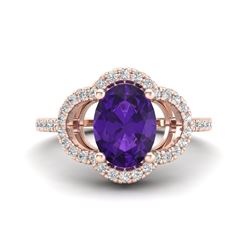 2 CTW Amethyst & Micro Pave VS/SI Diamond Ring 10K Rose Gold - REF-33H3A - 20969