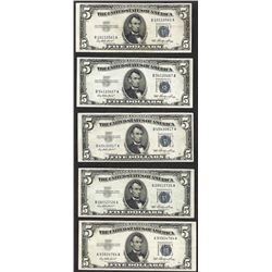 Lot of (5) 1953 $5 Silver Certificate Notes