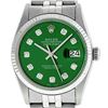 Image 2 : Rolex Mens 36mm Stainless Steel Green Diamond Datejust Wristwatch