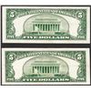 Image 2 : Lot of (2) 1953 $5 Silver Certificate Notes
