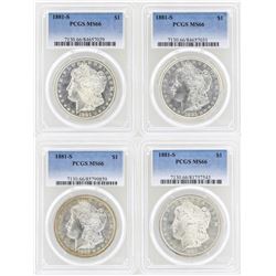Lot of (4) 1881-S $1 Morgan Silver Dollar Coins PCGS MS66