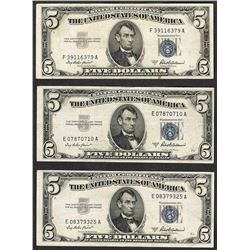 Lot of (3) 1953A $5 Silver Certificate Notes
