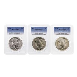 Lot of (3) 1923 $1 Peace Silver Dollar Coins PCGS MS64