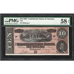 1864 $10 Confederate States of America Note T-68 PMG Choice About Uncirculated 5