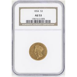 1854 $3 Indian Princess Head Gold Coin NGC AU53
