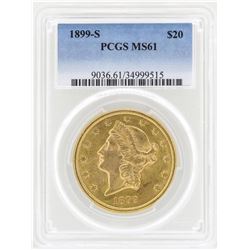 1899-S $20 Liberty Head Double Eagle Gold Coin PCGS MS61