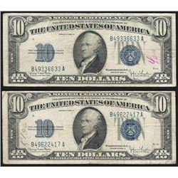 Lot of (2) 1934D $10 Silver Certificate Notes